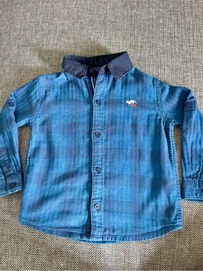 Sergent Major Jeans Boys Blue Plaid Shirt “Fox” Embroidery 3T / 98cm